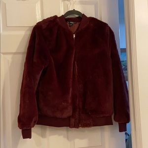 Faux Fur Burgundy Bomber Jacket